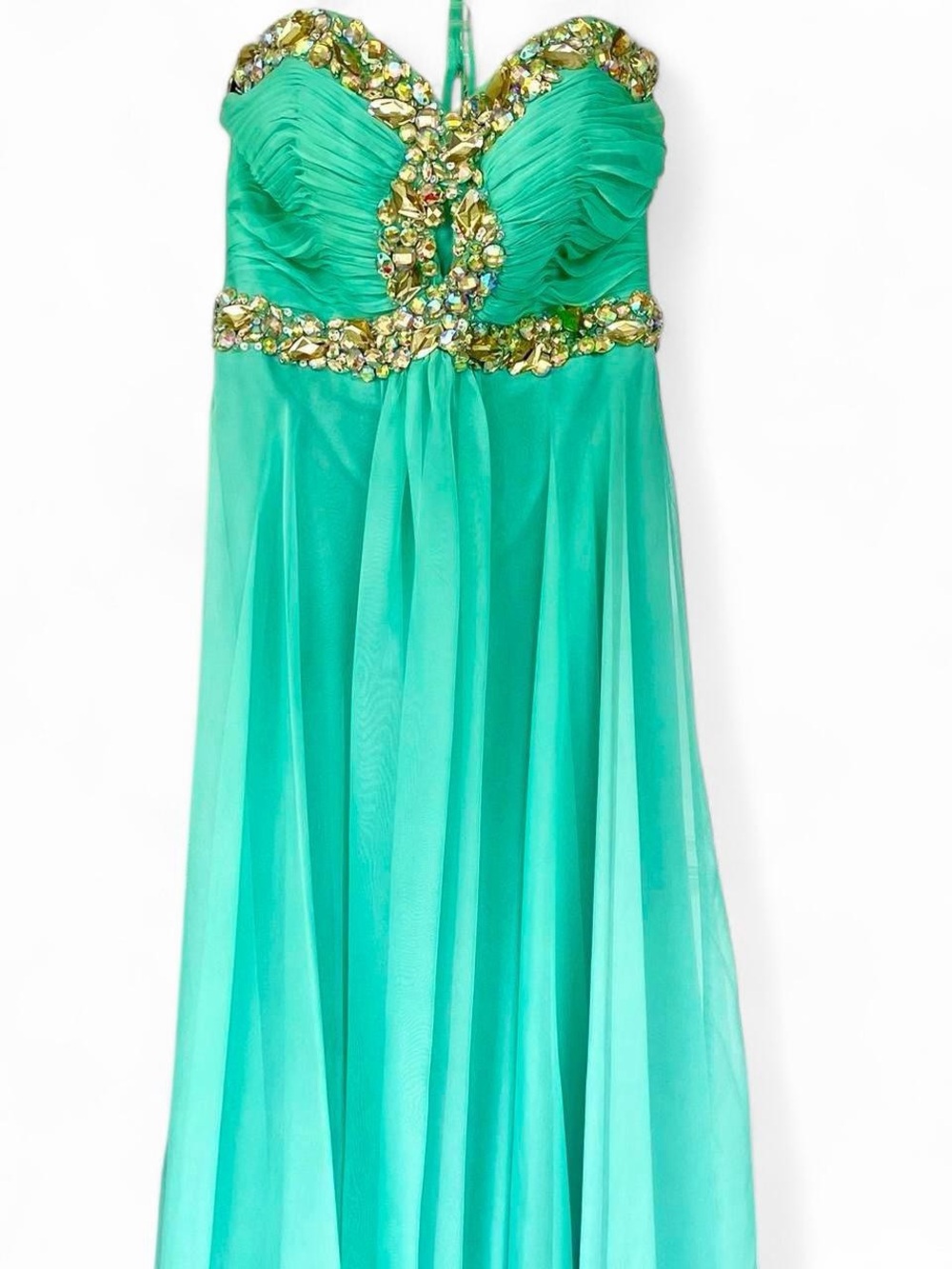 Blue/Green Embellished Strapless Gown